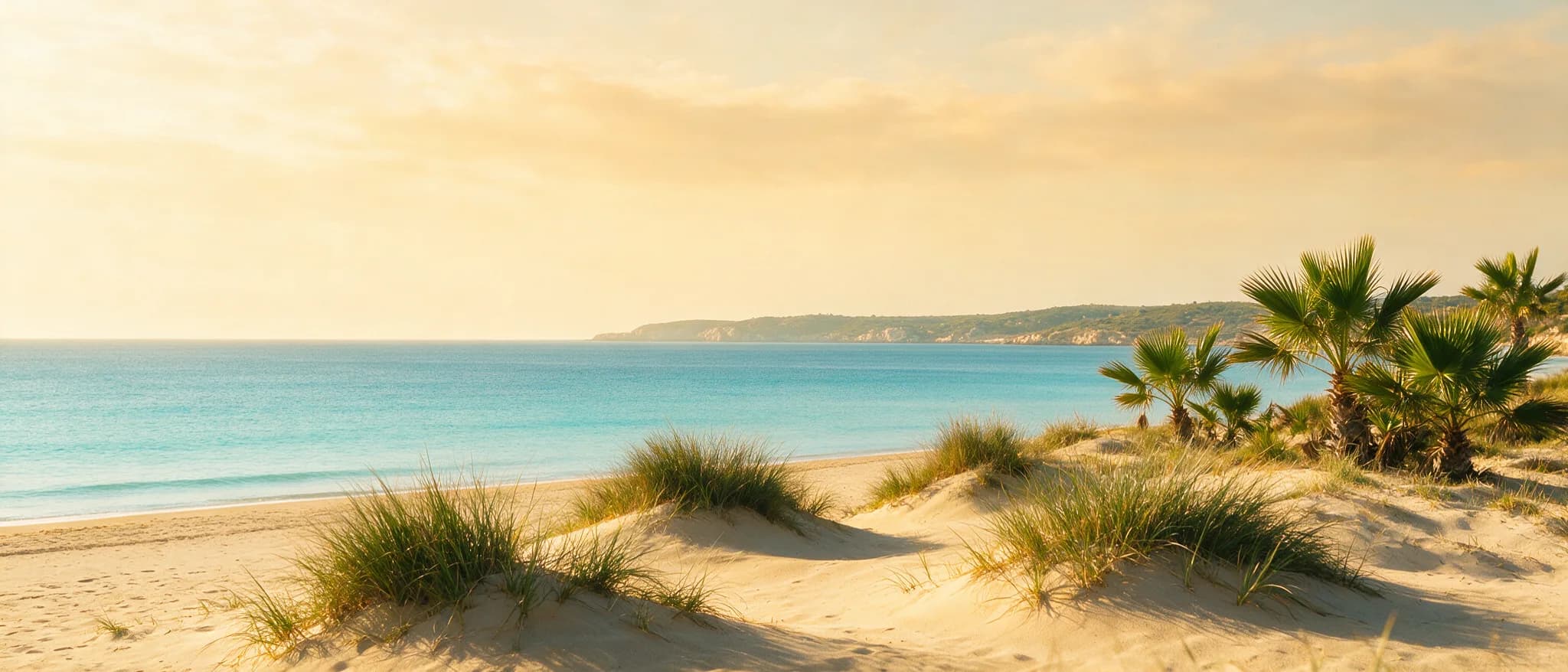 Playa de arena dorada en la Orihuela Costa con luz suave de la mañana
