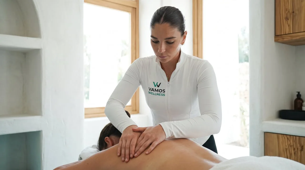 Terapeuta de Vamos realizando un masaje clínico en una sala de tratamiento
